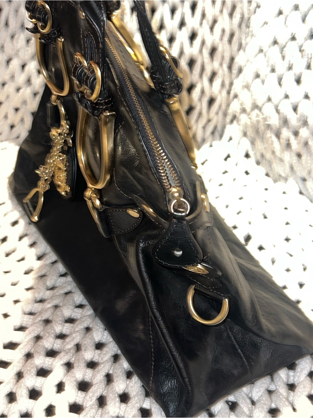 Black Leather Structured Tote with Gold Hardware - Picture 10 of 10